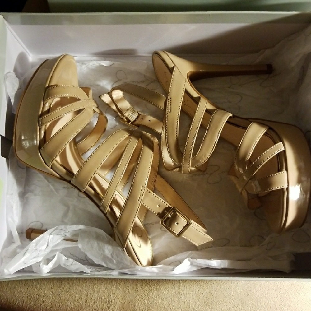 Nude straps heels by Jessica Simpson